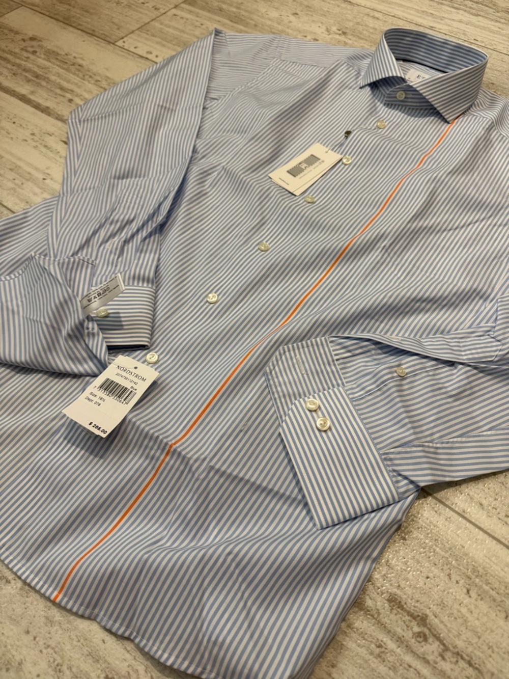 Eton Slim Fit Dress Shirt 16.5 42 Blue White Stripe Poplin Luxury Mens NWT